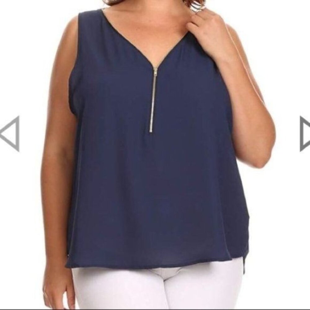 Ambiance Zip Neck Sleeveless Blouse Cornflower Blue Size Small